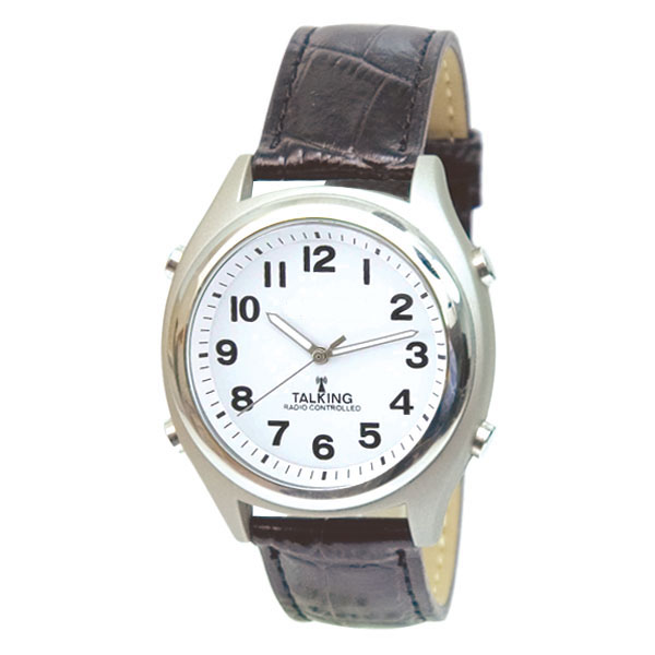 Men's Atomic Talking Watch - White Face with Black Numbers - Click Image to Close